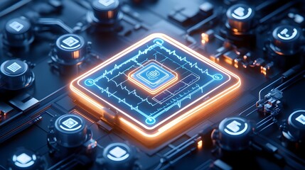 futuristic cpu chip neon glow technology - neon effects