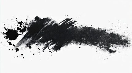 Black ink grunge texture with splatters on a white background suitable for artistic designs and creative projects