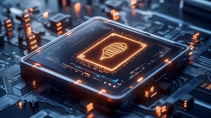 glowing fingerprint on futuristic cpu - cybersecurity