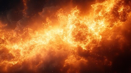 Fototapeta premium Fire, building explosion, danger, destruction, burning energy with smoke, inferno fireball, and thermal glow with orange flare background represent fuel for hell flame