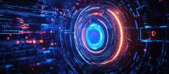 Fototapeta premium ISO Standards and Quality Assurance in Business Technology Futuristic Concept with Digital Circles and Data Visualization Elements