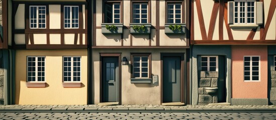 Obraz premium Traditional half-timbered house facade with charming details and vibrant colors in historic residential architecture.
