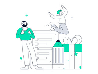 Invite friends to conduct questionnaire flat vector concept operation hand drawn illustration
