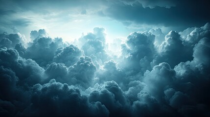 Naklejka premium Gray clouds, heaven, and sky represent belief, faith, and spiritual religion with a dark, moody atmosphere.