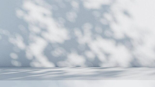 Closeup Tree shadows dancing on white wall texture empty space. 3D animation.