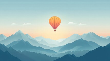 A flat hot air balloon floating above mountains, symbolizing freedom and exploration