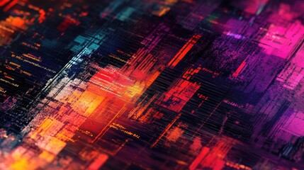 Vibrant abstract digital code background showcasing colorful software development and programming concepts in a modern artistic style