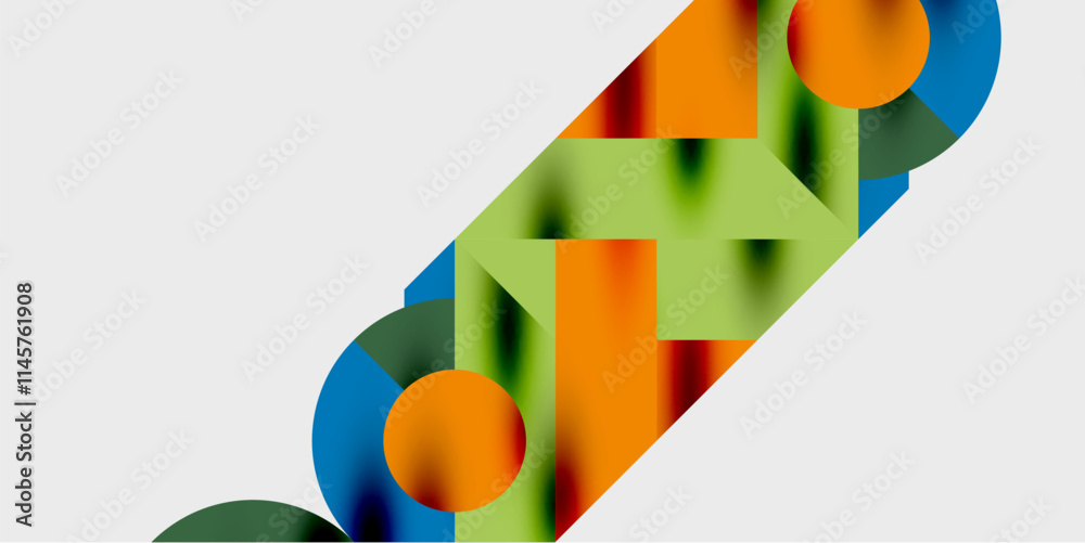 Poster modern abstract background featuring circles, lines, and triangles in a dynamic geometric compositio