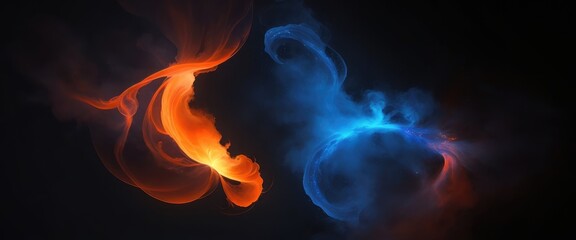 Fototapeta premium Abstract nebula smoke fire in Orange and Blue light isolated on a black background