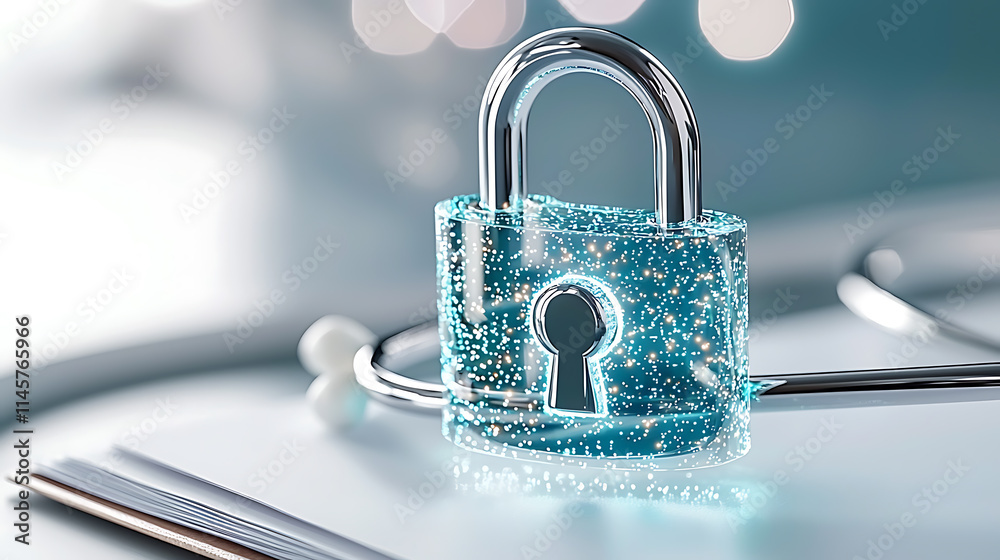Poster secure digital lock mechanism cybersecurity technology futuristic background close-up view data prot