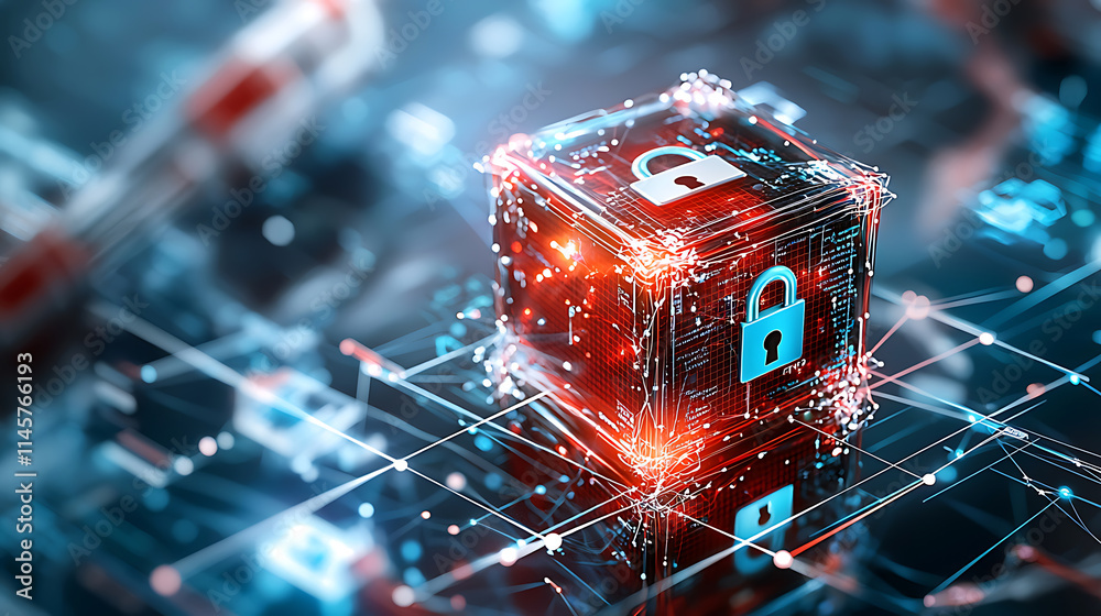 Poster cybersecurity innovations protecting data with advanced encryption techniques digital realm infograp