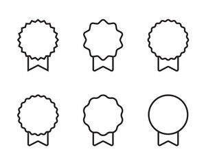 Medal badge outline icon set. Prize ribbon sign symbol