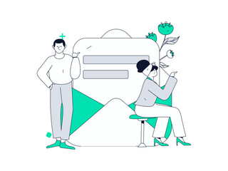 Invite friends to conduct questionnaire flat vector concept operation hand drawn illustration
