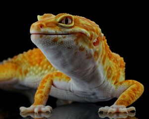 potrait close-up cute leopard gecko on black background, 20 December 2024 Indonesia