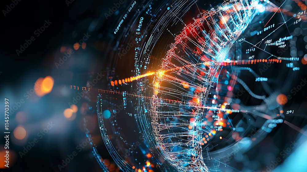 Poster dynamic data visualization of genetic patterns in a digital environment artistic representation abst