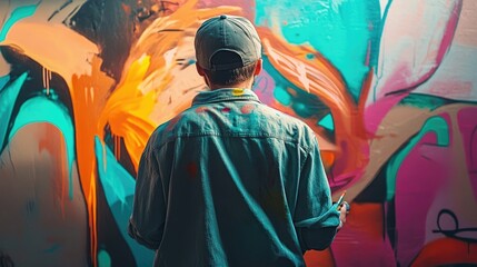 Obraz premium Young Artist Appreciates Urban Graffiti Art