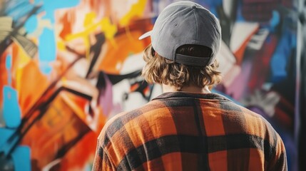 Fototapeta premium Young Artist Appreciates Urban Graffiti Art