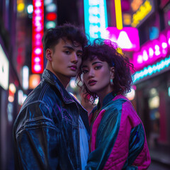 Obraz premium Neon Retro Vibes: 80s Fashion in Motion