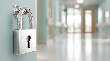 Security lock on hospital door healthcare facility image calm environment close-up view safety concept