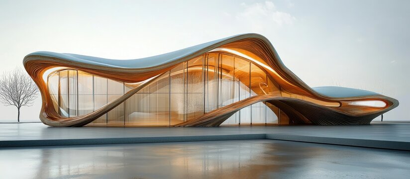 Futuristic office building architecture featuring organic shapes and innovative design elements in a modern urban setting