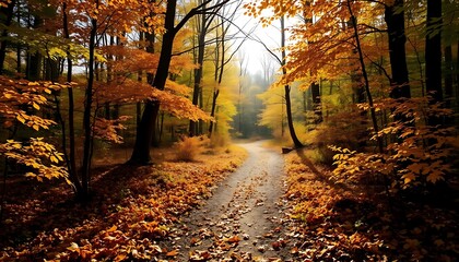 Autumnal Path Through Golden Forest Canopy