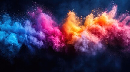 Fototapeta premium Colorful powder explosion creating a vibrant cloud against a dark background showcasing a mesmerizing blend of hues and textures.