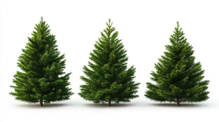 Obraz premium Pine Christmas trees isolated on a white background for festive holiday decorations and winter themed designs