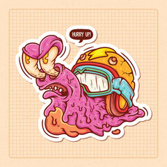 Racing Snail Hand Drawn Color Vector Doodle Illustration