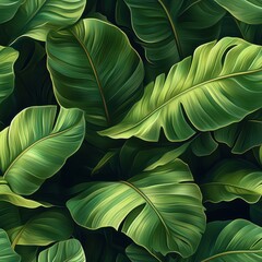 Obraz premium Artistic Seamless Pattern Featuring Banana Leaves in Vivid Detail