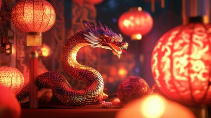 Fototapeta premium Happy Chinese New Year 2025,Year of the snake zodiac sign,Snake illustration and design,Asian elements gold paper cut style,Lunar new year concept,New Year card 2025.
