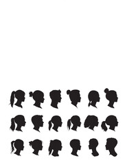 Women Or Girls Head With Different Hair Style Set Silhouette Vector illustration