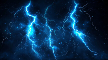 Lightning bolt hit into ground vfx effect. Blue electric or magic thunderbolt strike, impact, crack, wizard energy flash. Powerful electrical discharge, Cartoon vector set isolated on black background