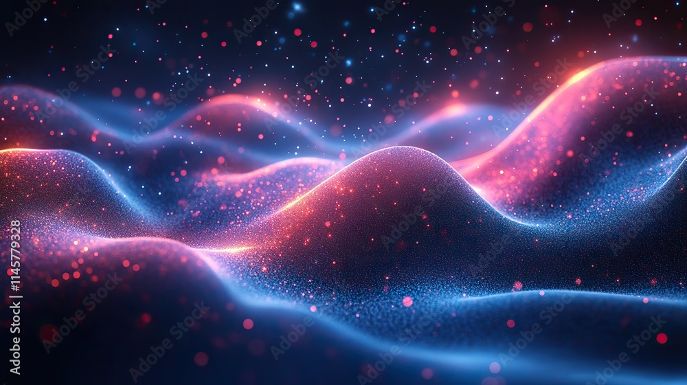 Canvas Prints neon blue illustrations of waves and particles represent connection, futuristic technology, digital 