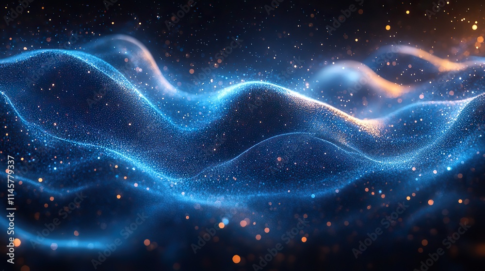 Canvas Prints neon blue illustrations of waves and particles represent connection, futuristic technology, digital 