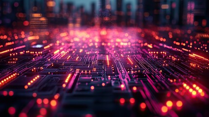 Obraz premium Neon lights, futuristic connection boards, and 3D circuits represent cyber software, programming network information technology, servers in digital computing, cybersecurity, and electronics.