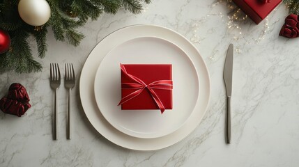 White plate and Table Setting Cutlery,For Dinner Valentines Day,red gift for dating holiday meal concept,Romantic wedding,paper hearts and red rose,Valentines Day.