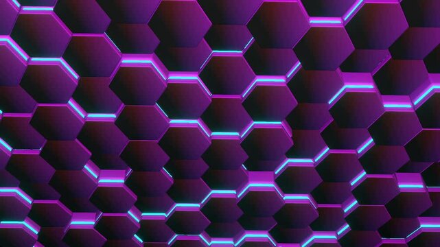 33-second futuristic purple techno wall hexagon hexagonal rim light neon moving movement screensaver motion graphics animation visualizer hd video