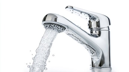 Cascading Water from Modern Faucet in Bright Setting