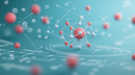 A stylized illustration of a chemical compound, with clearly labeled atoms and bonds, overlaid on a background of scientific formulas and equations.