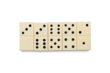 Many dominos blocks on white background