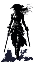 Silhouette of a Pirate Woman with Swords in Minimalist Vector Art Style