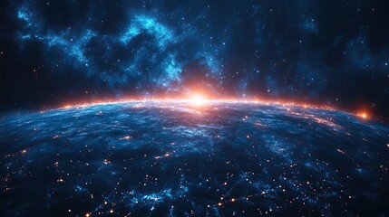 Planet with network connections represents future technology and cybersecurity.