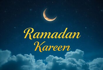 Naklejka premium Ramadan Kareem with Crescent Moon and Clouds