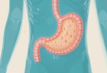 Illustration of acid reflux showing stomach acid moving up into the esophagus, highlighting the digestive process.