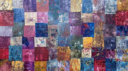 A vibrant patchwork of abstract textures and colors, showcasing a blend of intricate patterns and artistic designs.