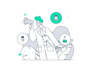 Medical characters fighting the epidemic flat vector concept operation hand drawn illustration
