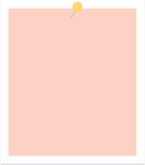 Yellow pin sticker peach note paper. Pink paper on a white background with a yellow pin on it. Seamless plain pink paper texture. Paper from a notebook with a blank space for your text.
