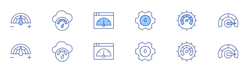 Performance icon set in two styles, Duotone and Thin Line style. Editable stroke. optimization, control, high performance, productivity, speed