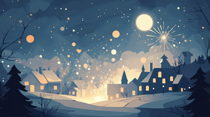 winter city landscape illustration