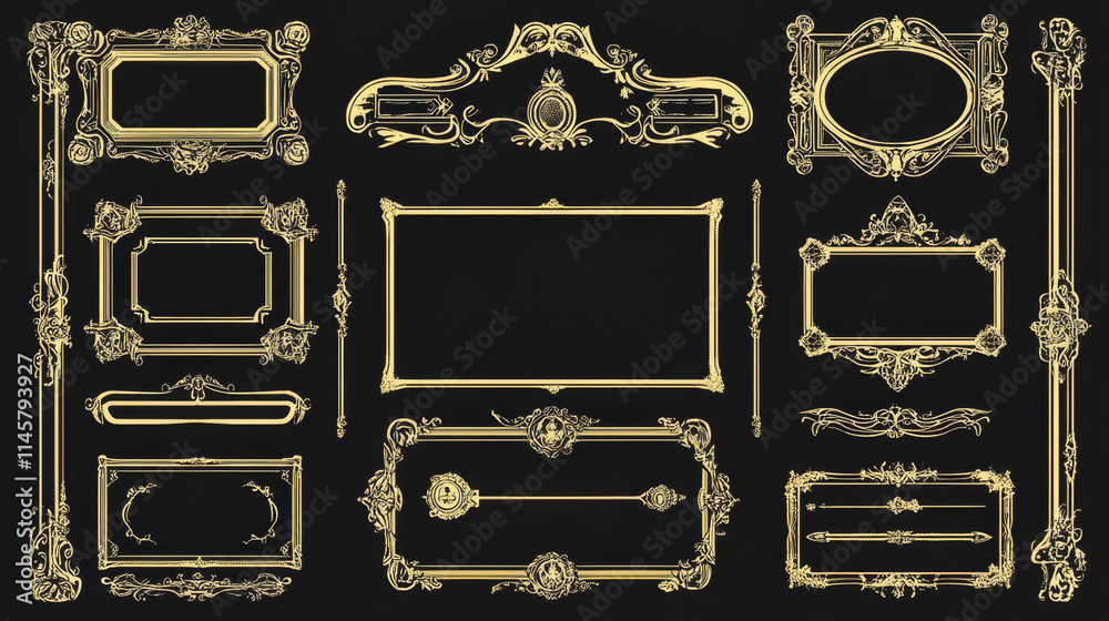 Wall mural realistic set of vintage avatar frames and game buttons isolated on black background. vector illustr